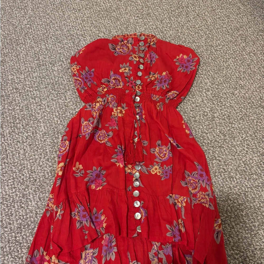 Tiare Hawaii Red Floral Strapless Dress